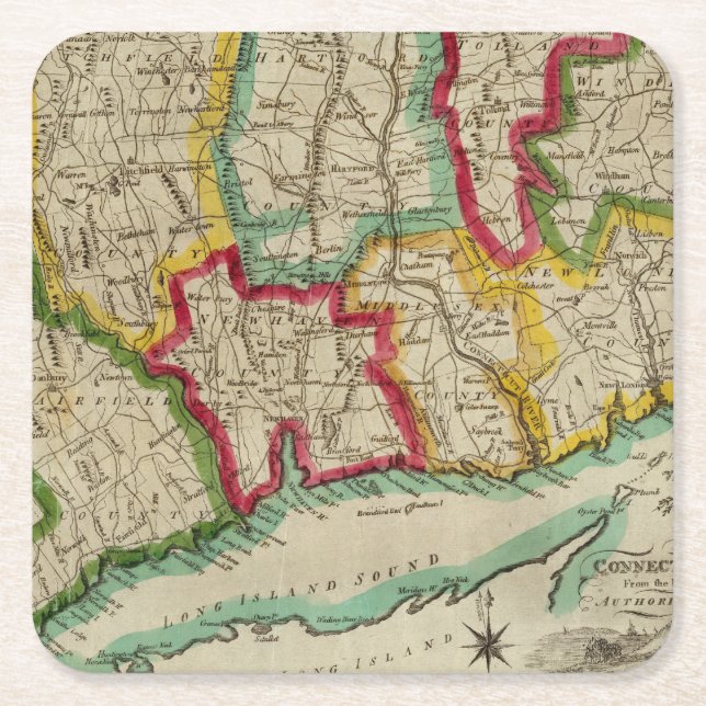Connecticut karta underlägg papper kvadrat (Framsidan)