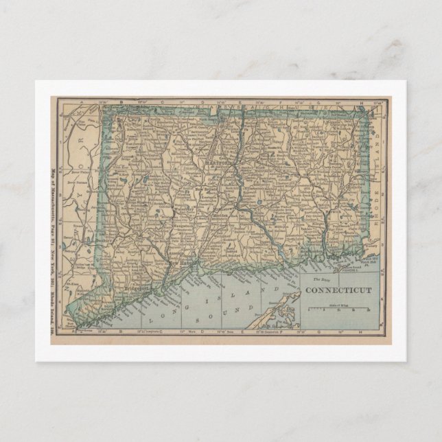Connecticut Karta Vykort (Framsida)