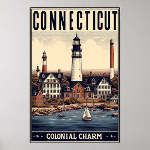 Connecticut Kolonial Charm Lykta Vintage Poster