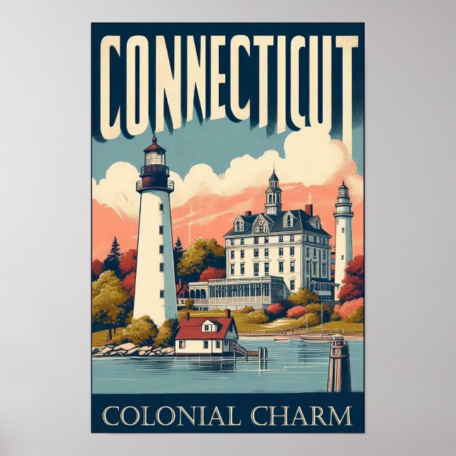 Connecticut Kolonial Charmör Lykta Vintage  Poster (Framsidan)