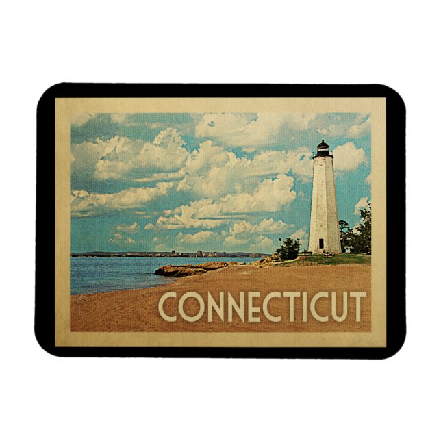 Connecticut Lighthouse Vintage resor Magnet (Horisontell)