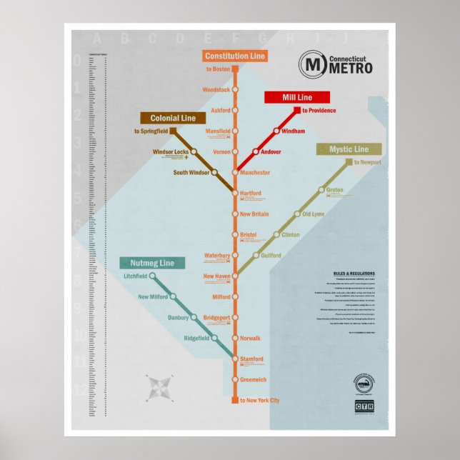 Connecticut Metro Karta Poster (Framsidan)