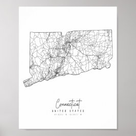 Connecticut Minimal Street Karta Poster