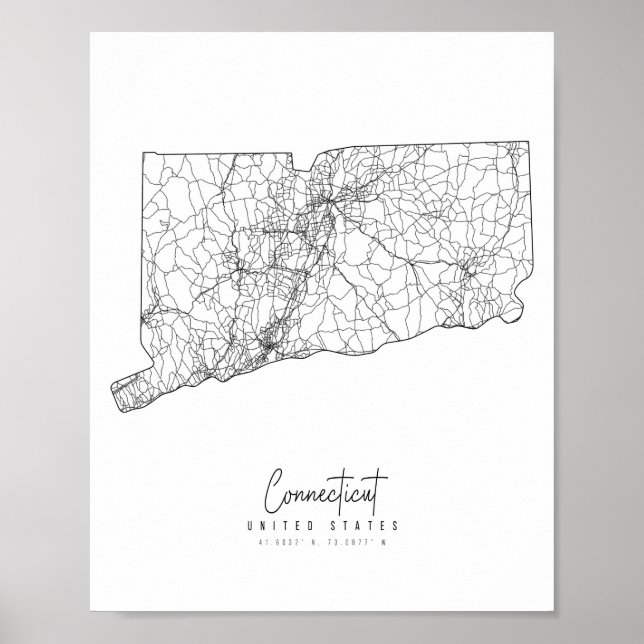 Connecticut Minimal Street Karta Poster (Framsidan)