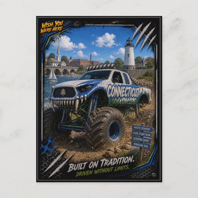 Connecticut Monster Truck Terrängkonst Vykort (Framsida)