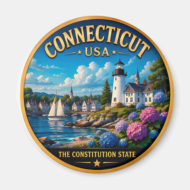 Connecticut New England Vattenfront 🟡 Magnet (Framsidan)