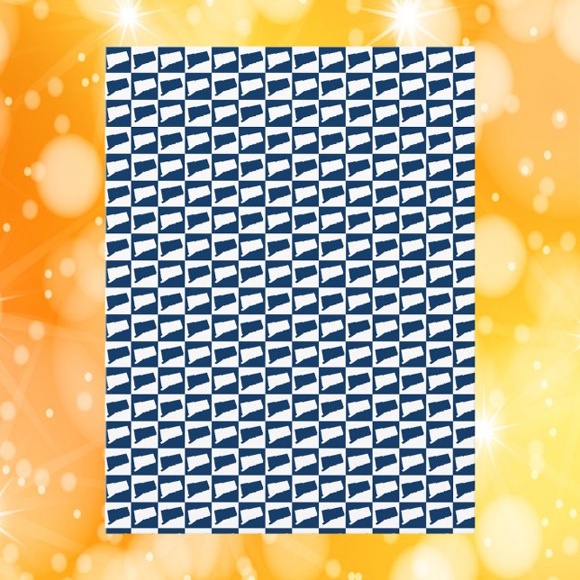 Connecticut Pop Art Mönster Blå Vit Vykort (A postcard with a blue and white pattern featuring Connecticut.)