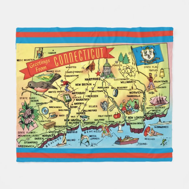 Connecticut Postcard Map Fleecefilt (Framsidan (Horisontell))