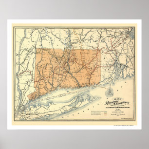 Connecticut Railroad Karta 1893 Poster