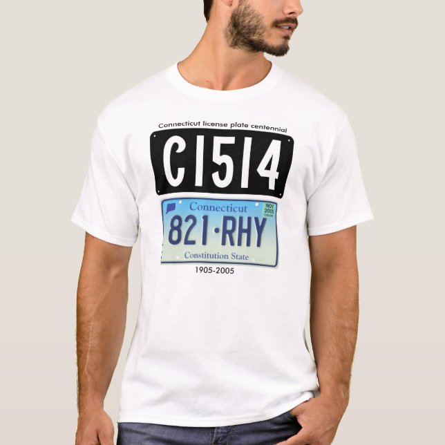Connecticut registreringsskylthundraårsjubileum t shirt (Framsida)