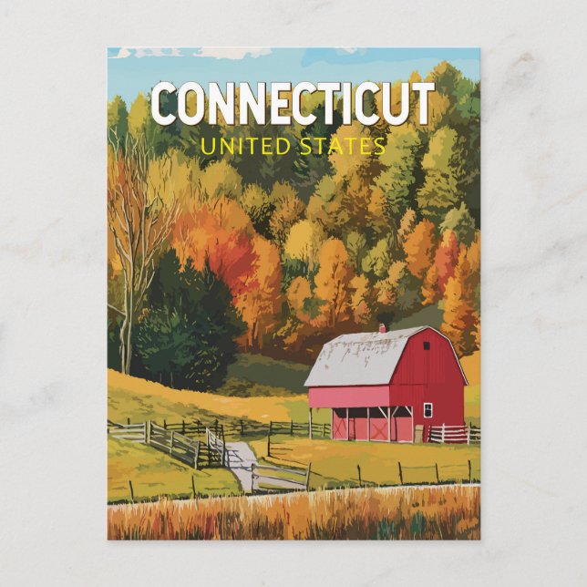 Connecticut Resa Konst Vintage Vykort (Framsida)