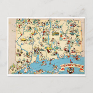 Connecticut Rolig Vintage Karta Vykort