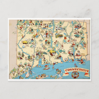 Connecticut Rolig Vintage Karta Vykort