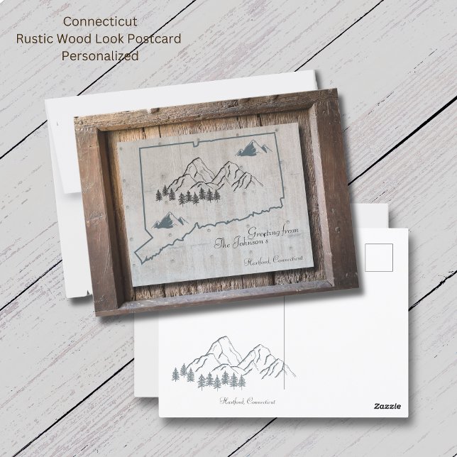 Connecticut Rustic Wood Hälsning Vykort (Connecticut Rustic Wood PostCard. The "wood look" makes this card so unique. Personalize it!)