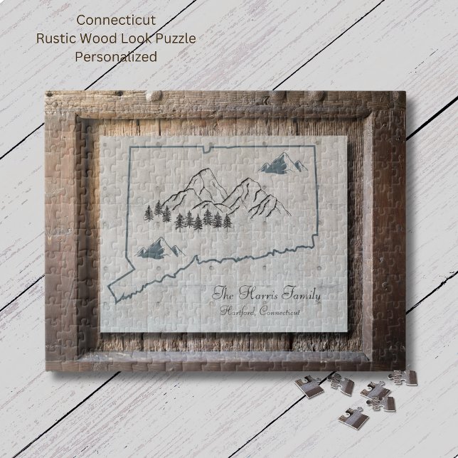 Connecticut Rustic Wood Pussel (Connecticut Rustic Wood Puzzle. The "wood look" makes this puzzle so unique. Personalize it!)