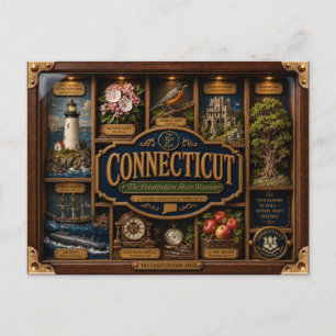 Connecticut Shadow Box 3D Figurin Delstat Vykort