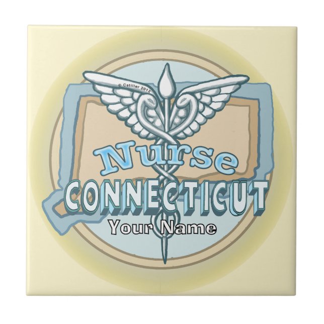 Connecticut Sjuksköterska Caduceus Kakel (Framsidan)