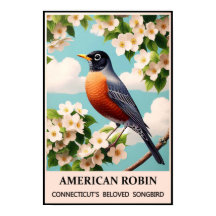 Connecticut State Fågel - Amerikansk Rödbröst Vint