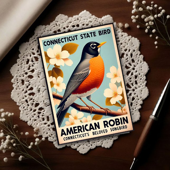 Connecticut State Fågel - Amerikansk Rödbröstet Rö Vykort (Skapare uppladdad)