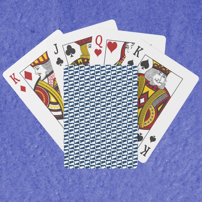 Connecticut State Grid Mönster Blå Vit Casinokort (A deck of playing cards with a pattern of Connecticut done in blue and white.)