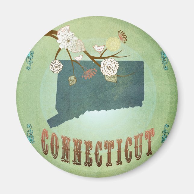 Connecticut State Karta - Grönt Magnet (Framsidan)