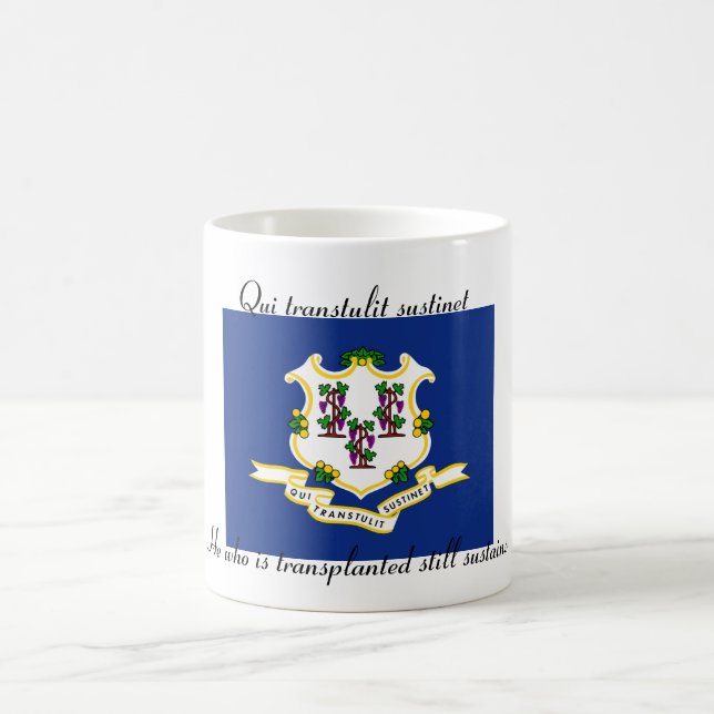 Connecticut Statlig flagga och Motto 11 oz Mugg (Center)