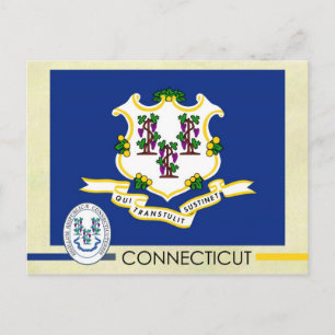 Connecticut Statlig flagga och Seal Vykort