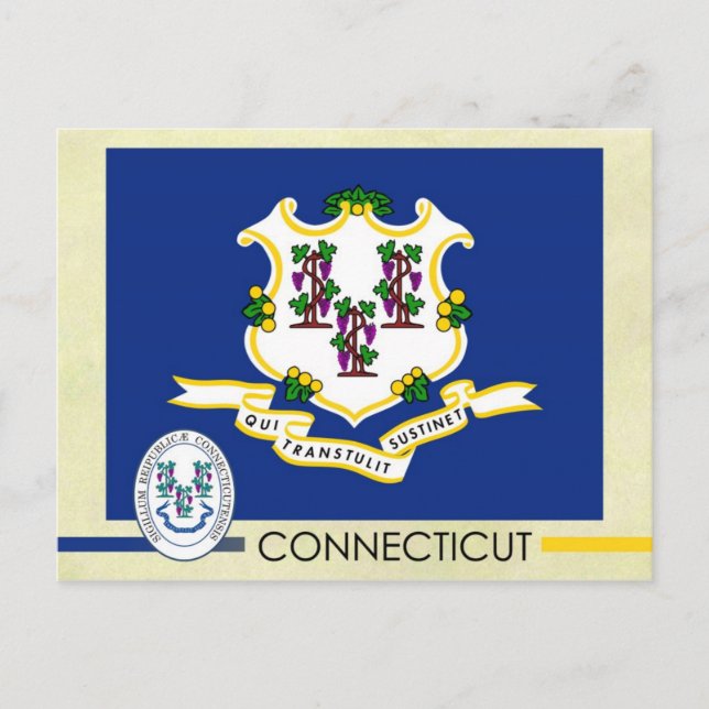 Connecticut Statlig flagga och Seal Vykort (Framsida)