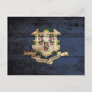 Connecticut Statlig flagga på gammal träbetskorn Vykort