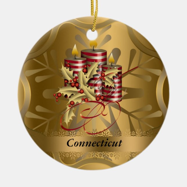 Connecticut statlig julprydnad julgransprydnad keramik (Framsidan)