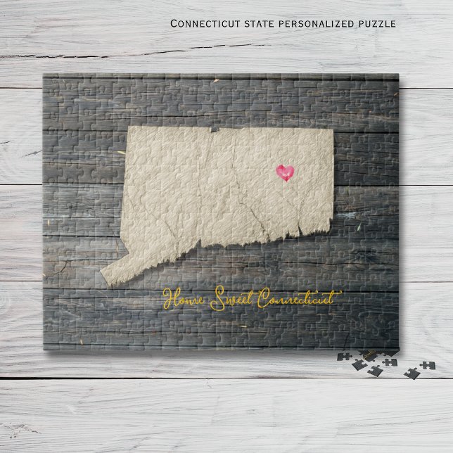 Connecticut Stats-pussel – Rustika New England Pussel (Connecticut personalized puzzle, Home Sweet Connecticut!)