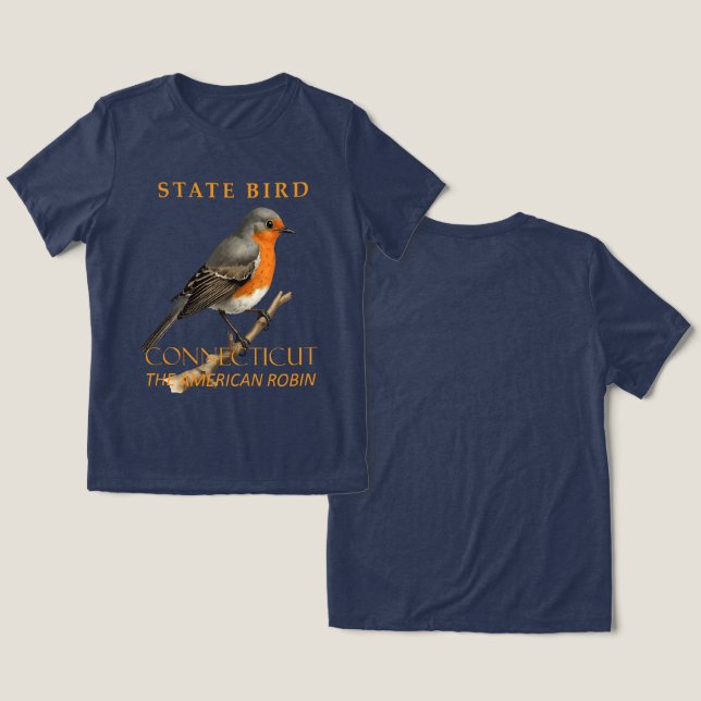 Connecticut Territory Fågel Turdus Migratorious T Shirt (Design fram och bak)
