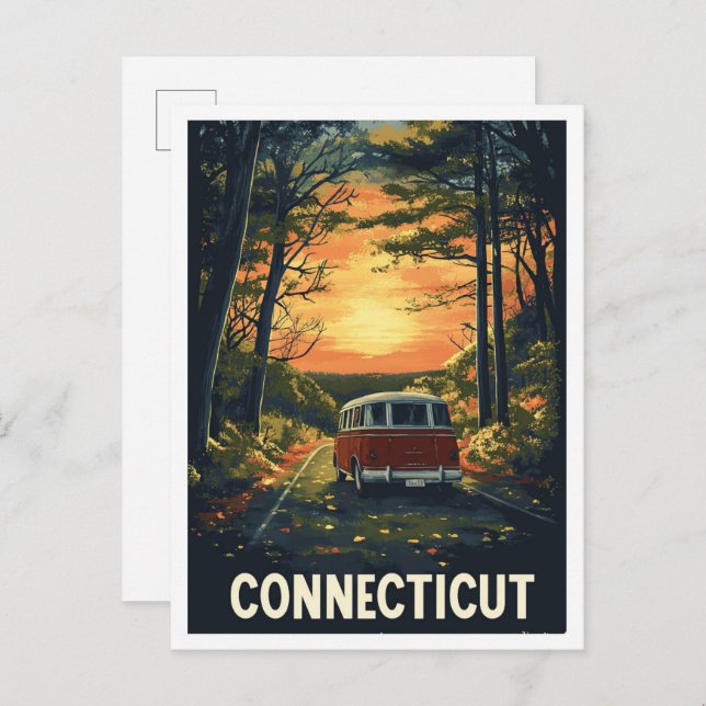 Connecticut USA Art Vintage resor Vykort (Fram/baksida)