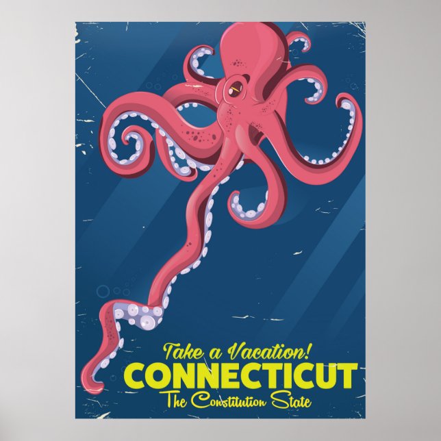 Connecticut USA Bläckfisk vintage resaffisch Poster (Framsidan)