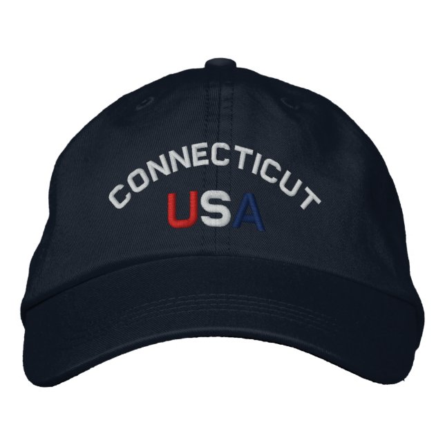 Connecticut USA Embroidered Navy Blue Hat Broderad Keps (Framsida)