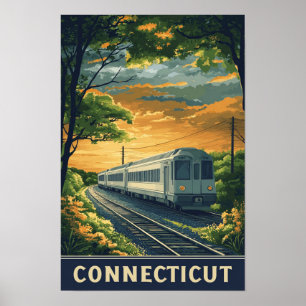 Connecticut USA Vintage Illustration Travel Poster