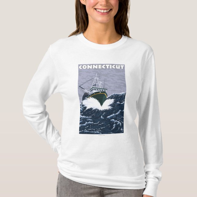ConnecticutCrab fiskebåtplats Tee Shirt (Framsida)