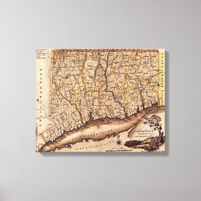 ConnecticutPanoramisk MapConnecticut Canvastryck (Framsida)