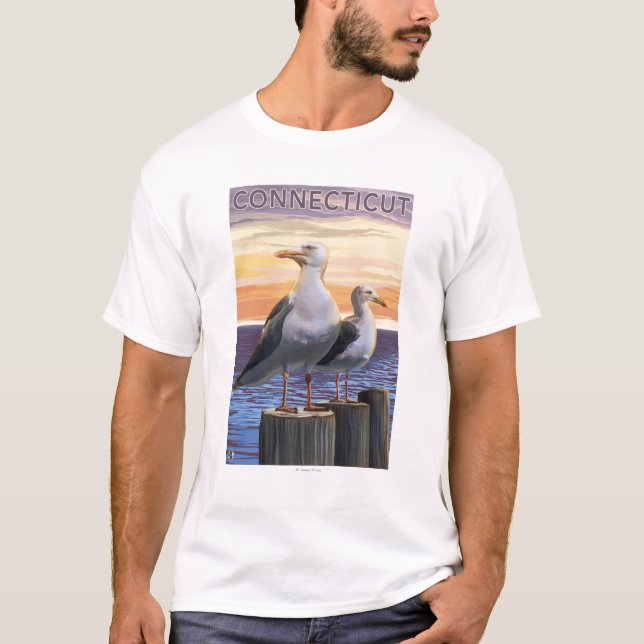 ConnecticutSea fiskmåsplats Tee Shirt (Framsida)