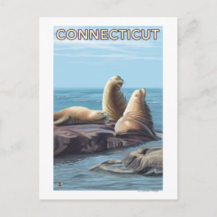 ConnecticutSea Lejon Scene Vykort