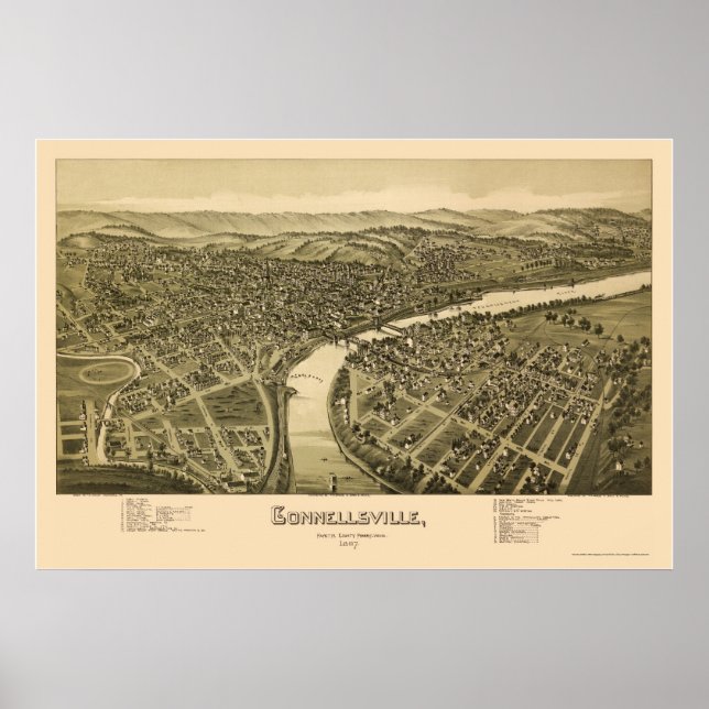 Connellsville, PA Panoramic Karta - 1897 Poster (Framsidan)