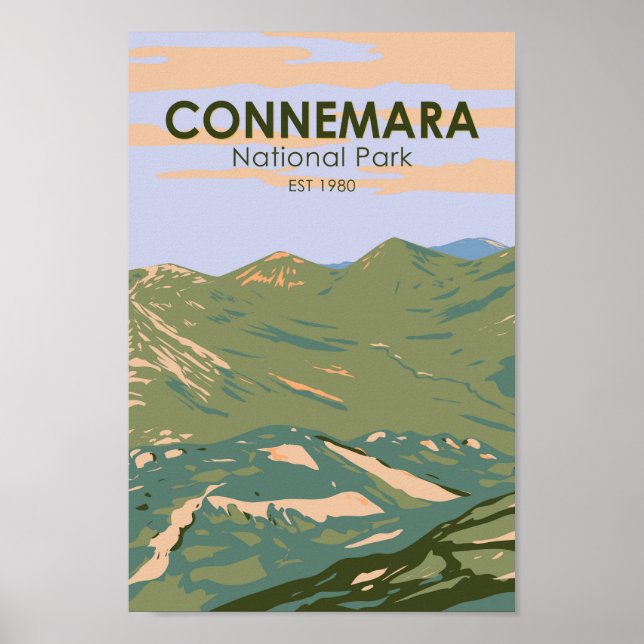 Connemara National Park Ireland Twelve Bens Travel Poster (Framsidan)