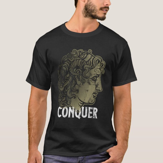 Conquer Alexander, den Underbara chefen för Grekla T Shirt (Framsida)