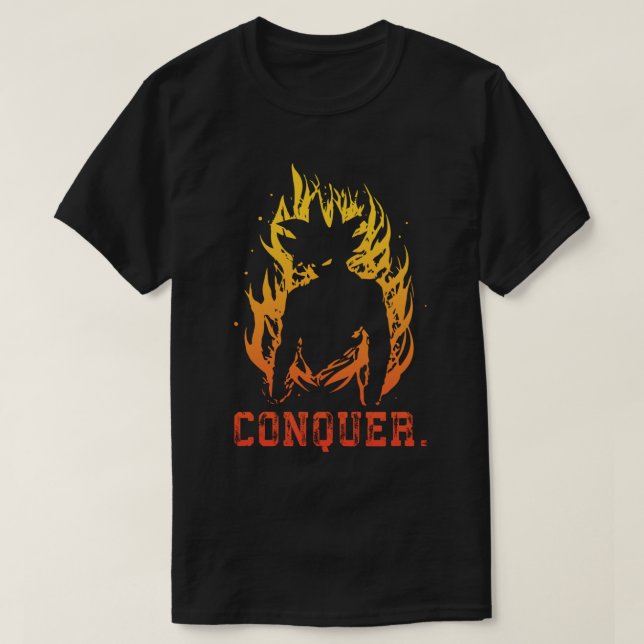 CONQUER - Anime Gym Motivational T Shirt (Design framsida)