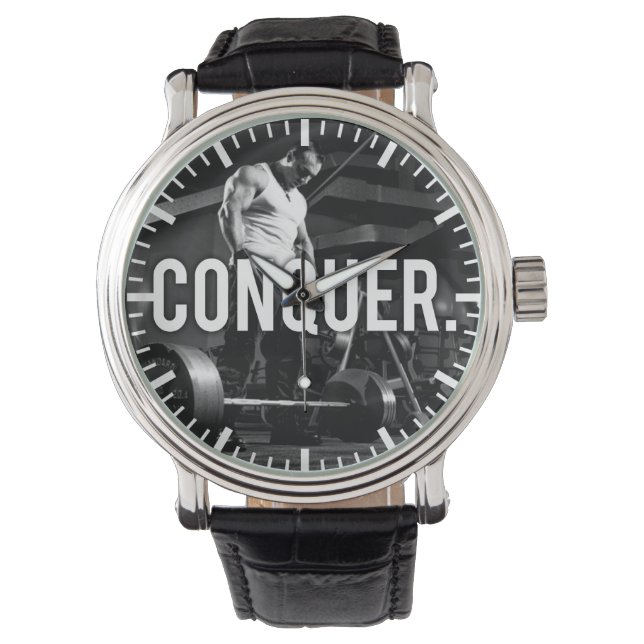 CONQUER - "Body byggnad" Workout Motivational Armbandsur (Framsida)