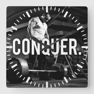 CONQUER - "Body byggnad" Workout Motivational Fyrkantig Klocka