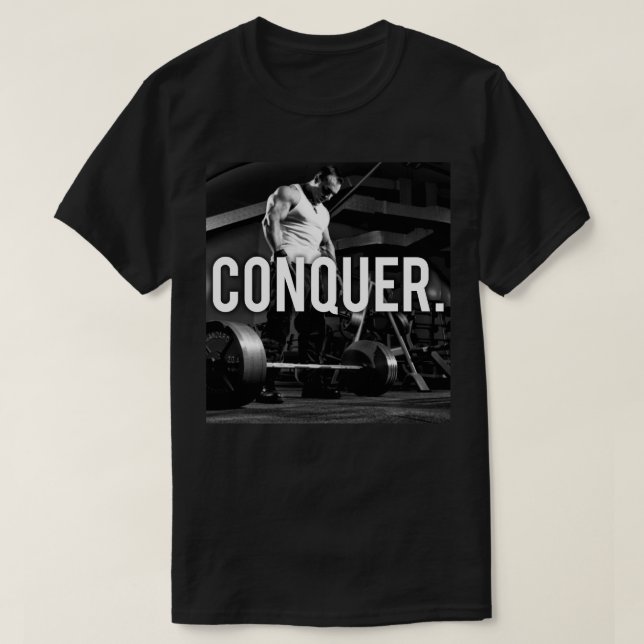 CONQUER - "Body byggnad" Workout Motivational Tee (Design framsida)