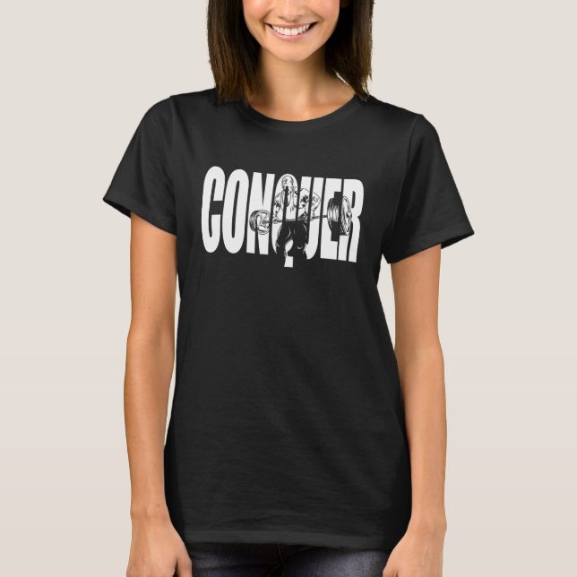 Conquer, Hiss, Ronnie Coleman, Bodybuilding Gym Mo T Shirt (Framsida)