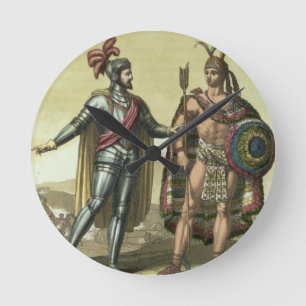 Conquistador med en indianchef (färg rund klocka