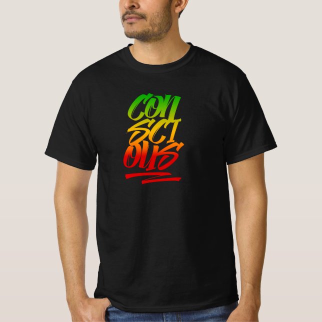 Conscious Rasta Färg Typography Reggae T-Shirt (Framsida)
